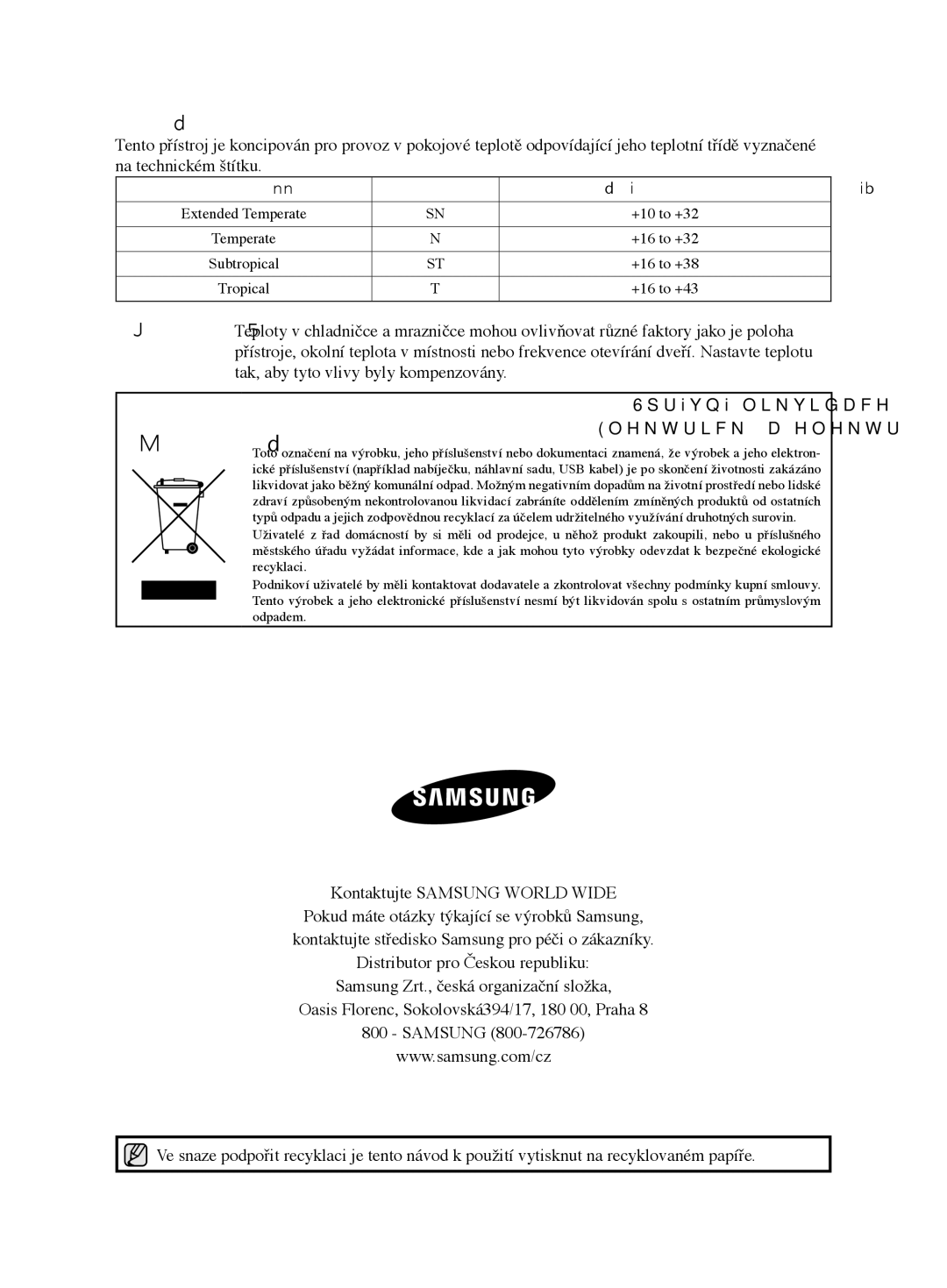 Samsung RL62VCSH1/XEO manual Czech, Maxima pokojové teploty 