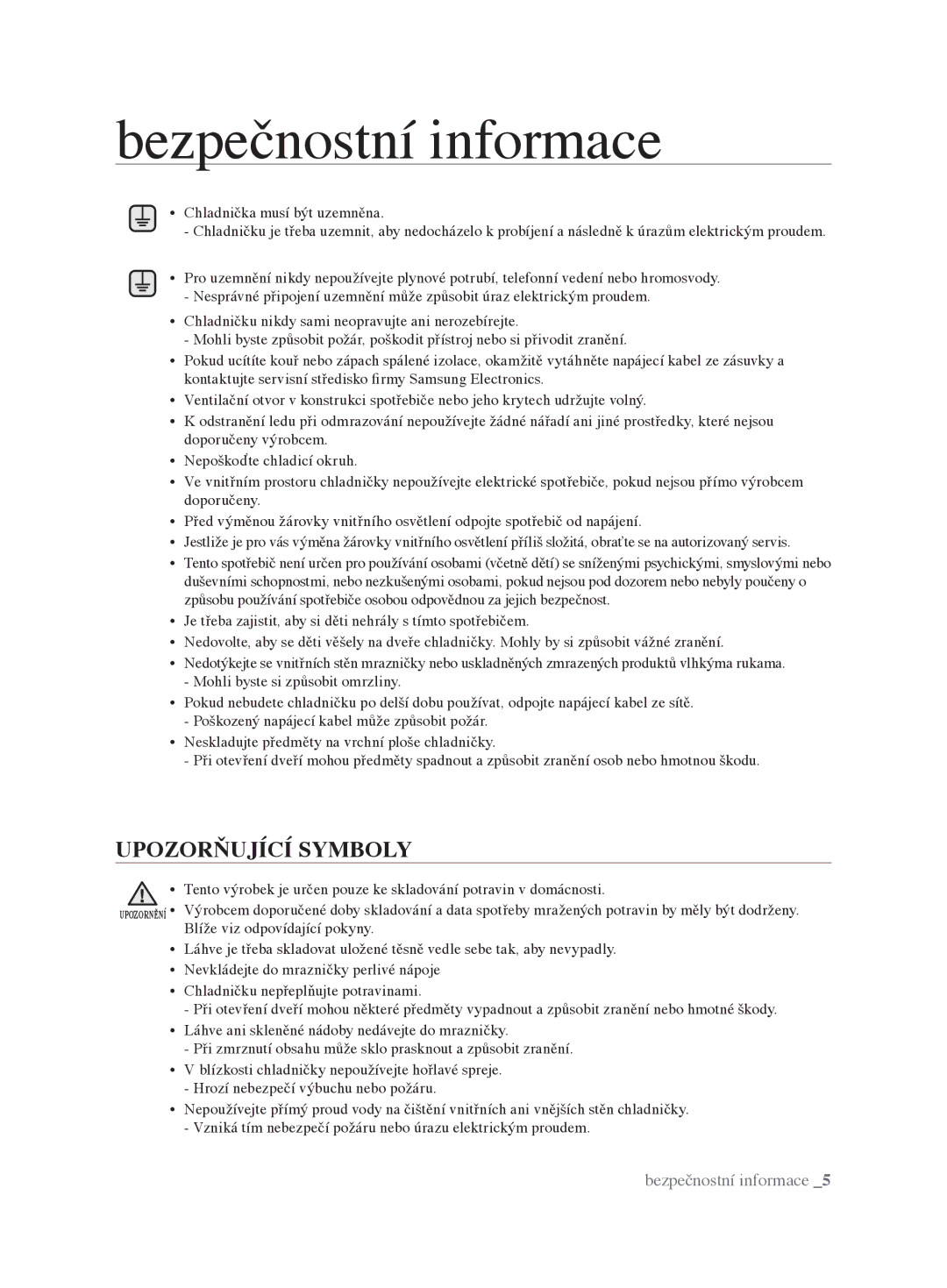 Samsung RL62VCSH1/XEO manual Upozorňující Symboly 