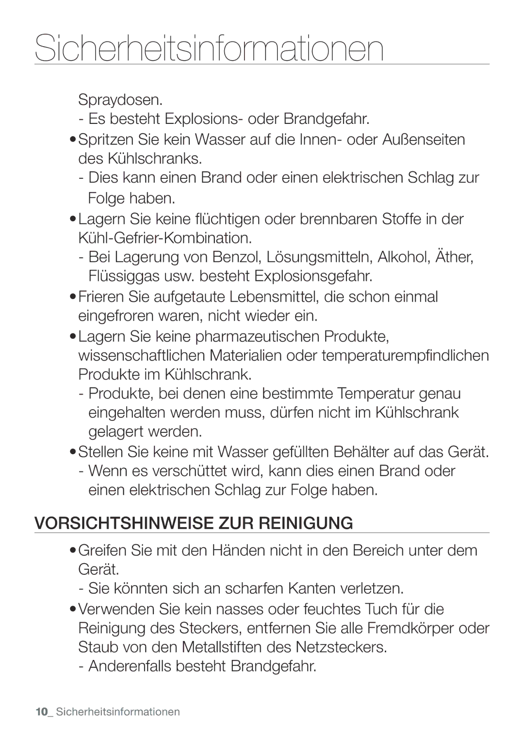 Samsung RL62VCPN1/XEF, RL62ZBPN1/XES, RL62ZBSH1/XES, RL62ZBPN1/ANU, RL62ZBTS1/XEF manual Vorsichtshinweise ZUR Reinigung 