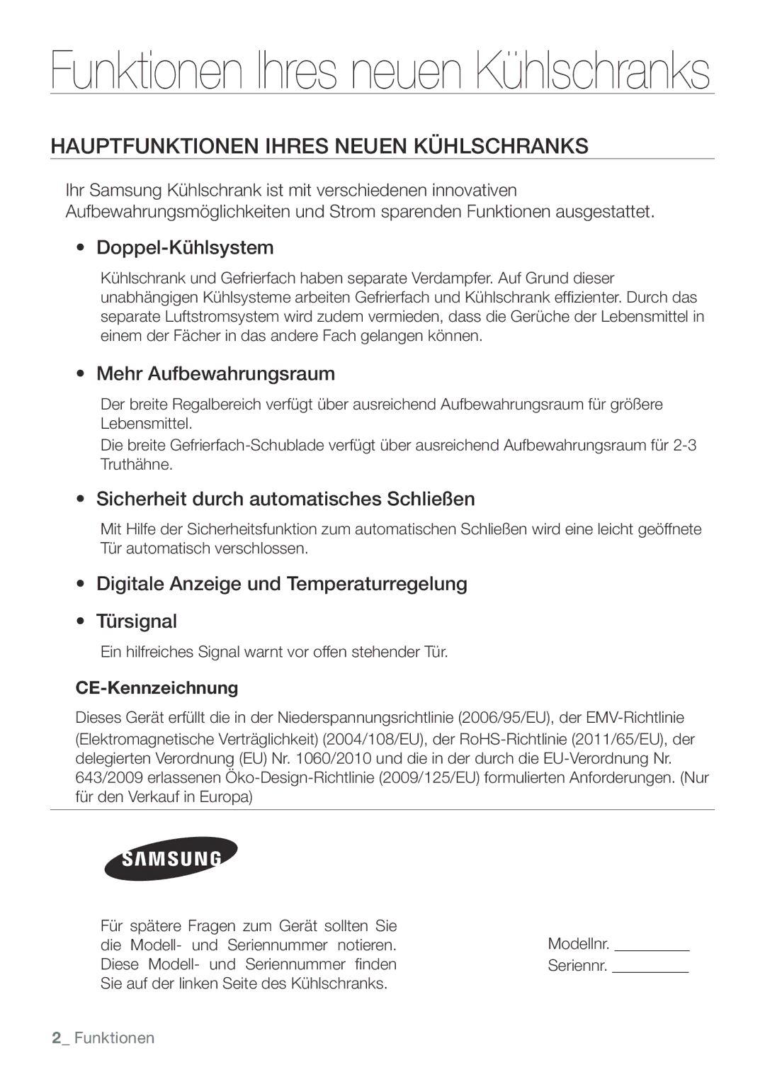 Samsung RL62ZBPN1/ANU, RL62ZBPN1/XES Hauptfunktionen Ihres Neuen Kühlschranks, Doppel-Kühlsystem, Mehr Aufbewahrungsraum 