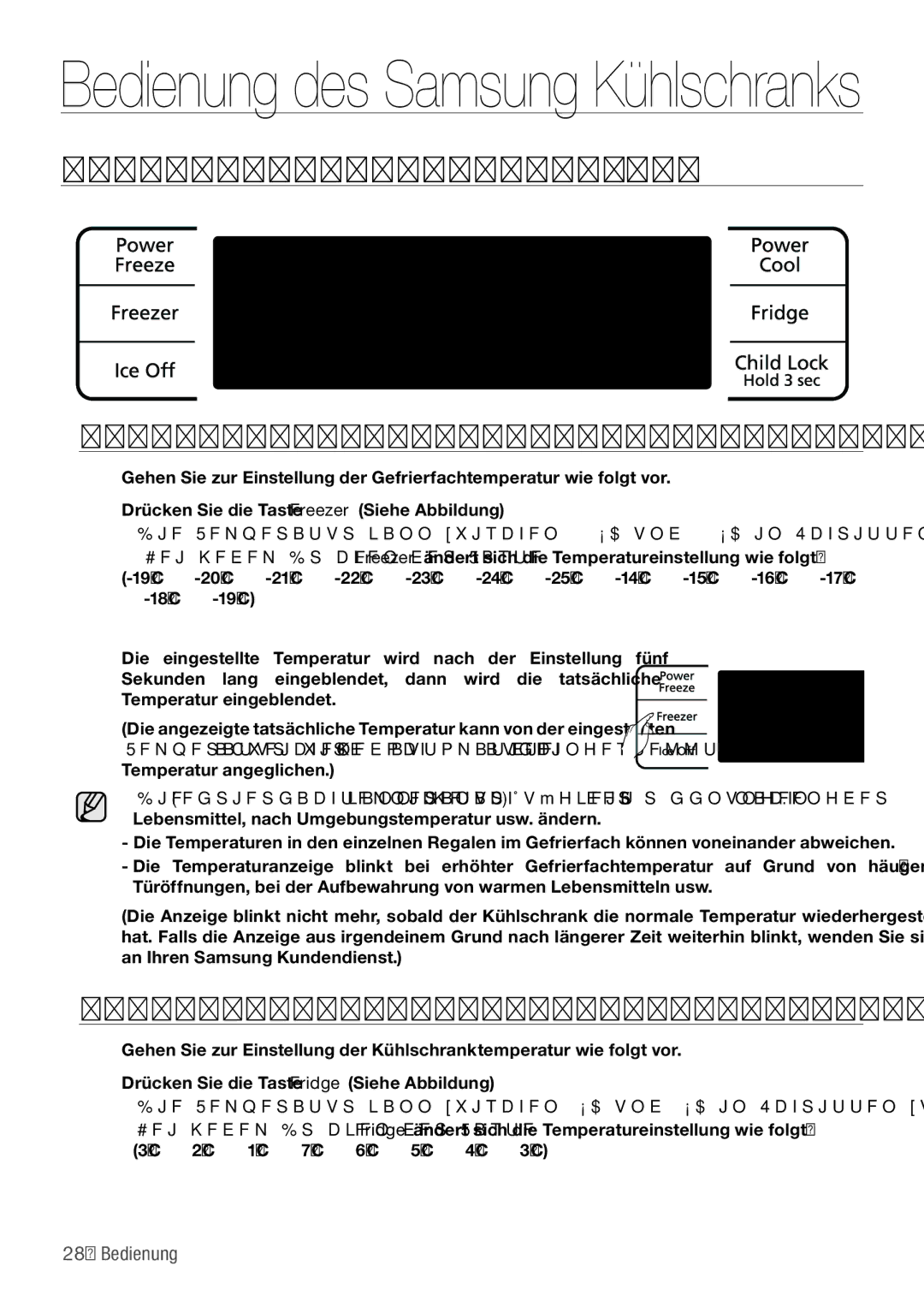 Samsung RL62ZBPN1/XES, RL62ZBSH1/XES, RL62ZBPN1/ANU manual Einstellen DER Temperatur, Einstellen der Gefrierfachtemperatur 