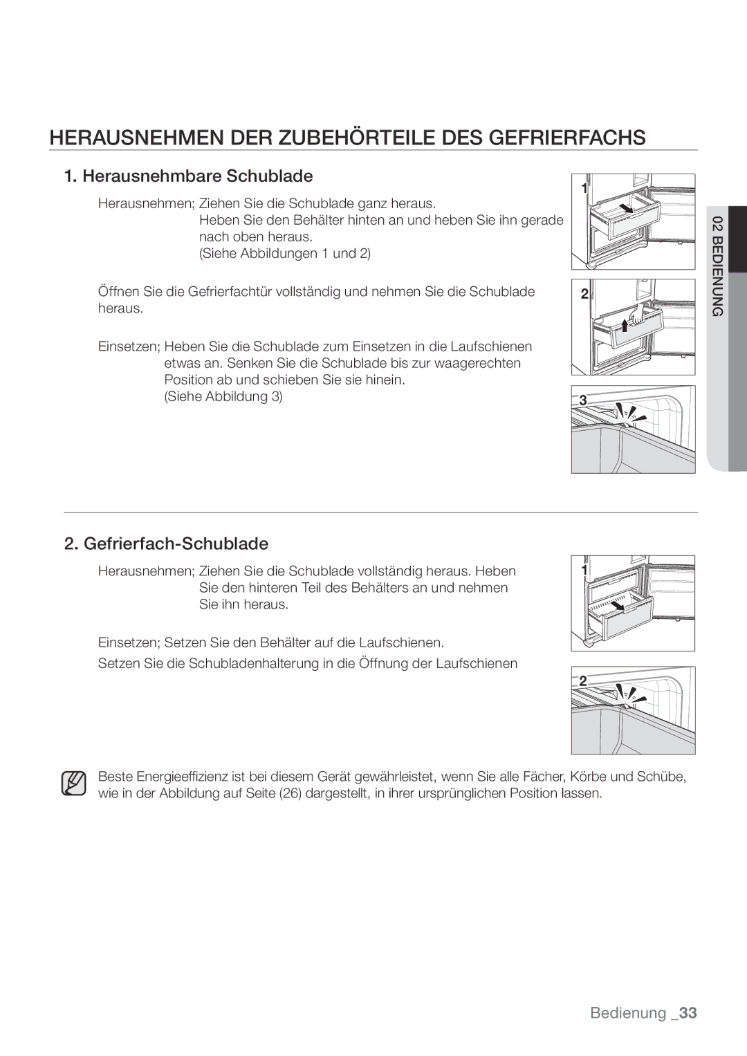 Samsung RL62VCTS1/XEF Herausnehmen DER Zubehörteile DES Gefrierfachs, Herausnehmbare Schublade, Gefrierfach-Schublade 