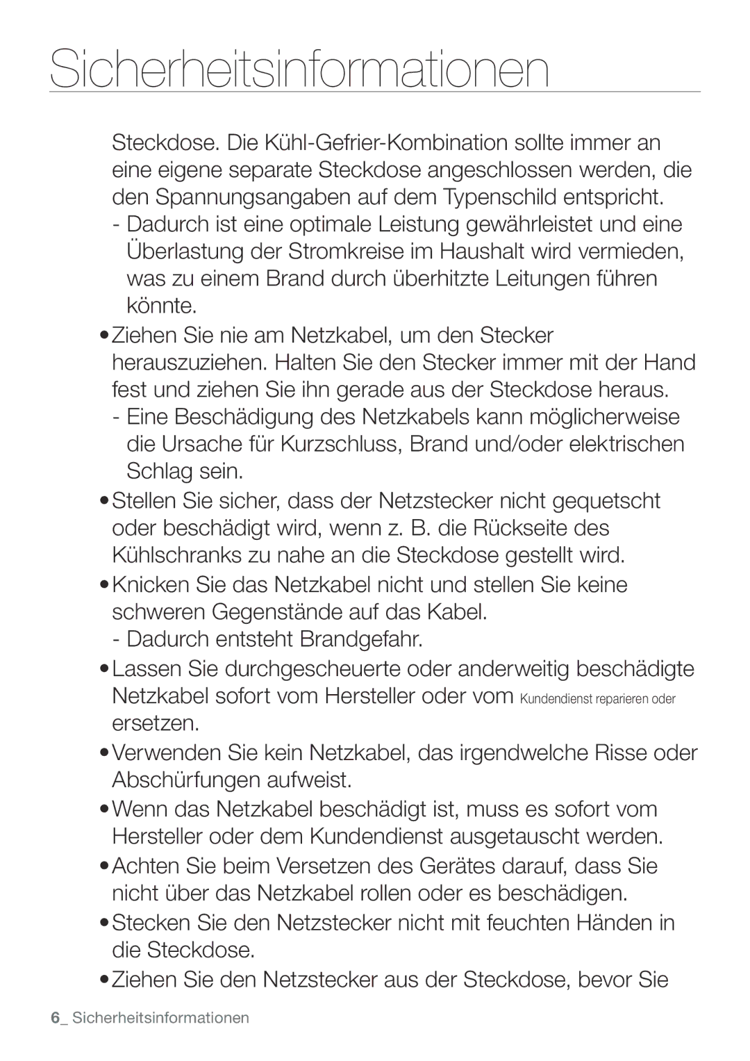 Samsung RL62ZBPN1/XEF, RL62ZBPN1/XES, RL62ZBSH1/XES, RL62ZBPN1/ANU, RL62VCPN1/XEF, RL62ZBTS1/XEF manual Sicherheitsinformationen 