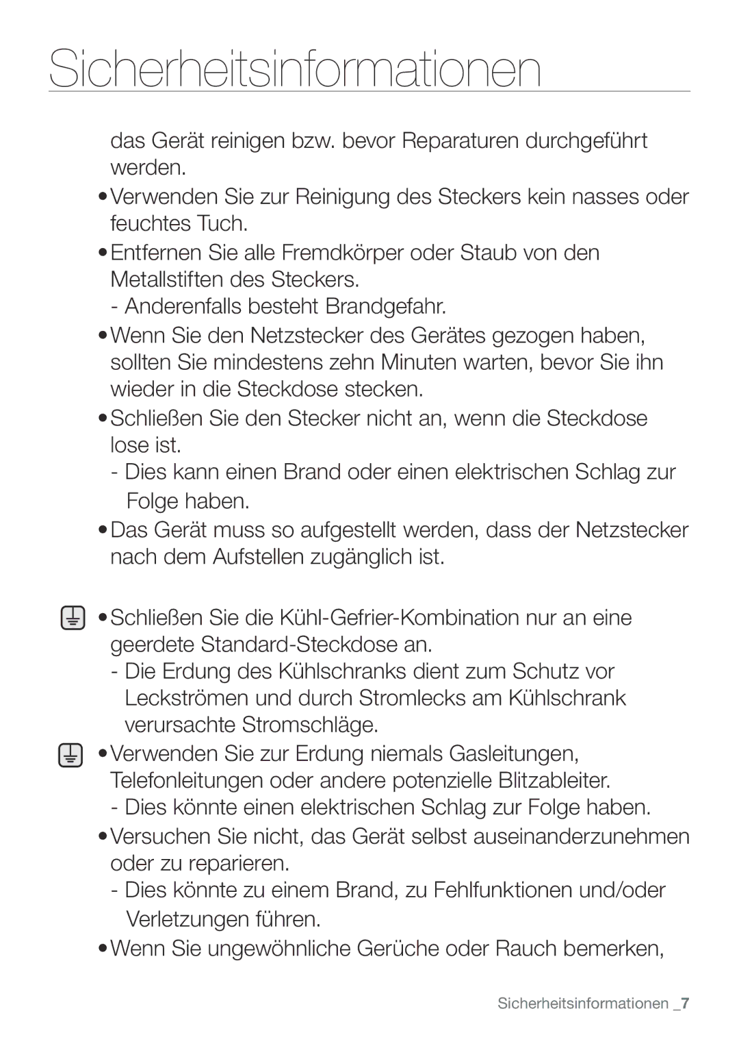 Samsung RL62ZBPN1/XES, RL62ZBSH1/XES, RL62ZBPN1/ANU, RL62VCPN1/XEF, RL62ZBTS1/XEF, RL62VCTS1/XEF manual Sicherheitsinformationen 