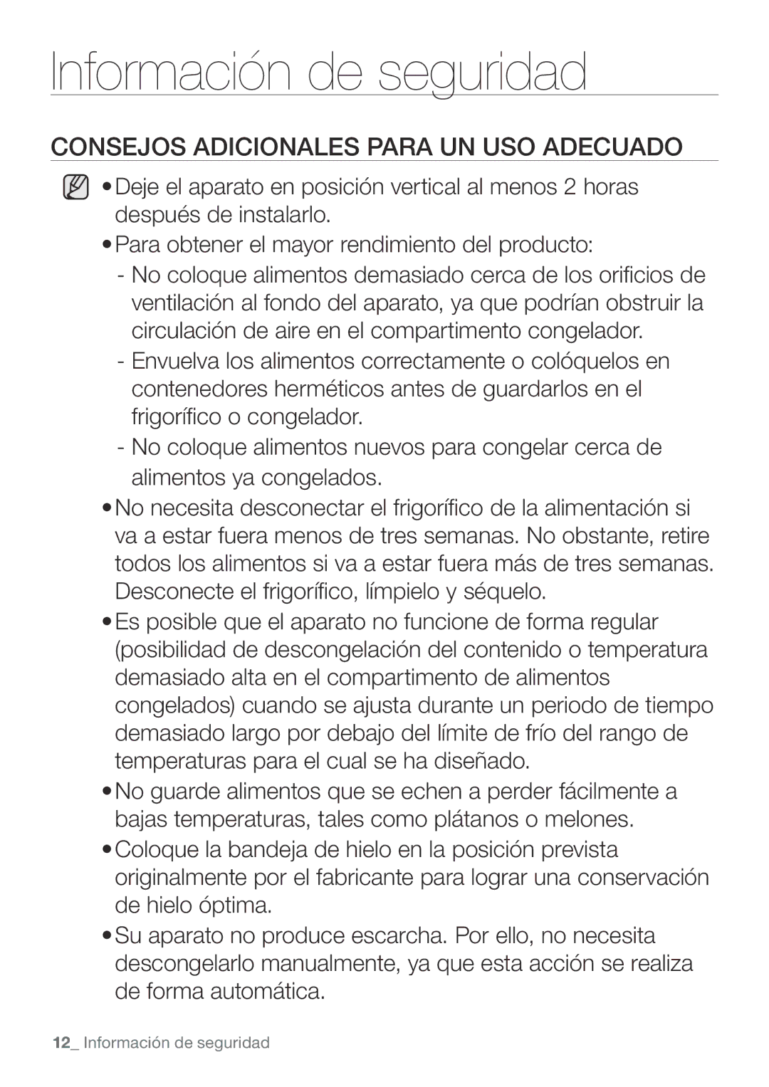 Samsung RL62VCSW1/XES, RL62ZBSH1/XES, RL67VCSH1/XES, RL62VCPN1/XES, RL62VCSH1/XES Consejos Adicionales Para UN USO Adecuado 