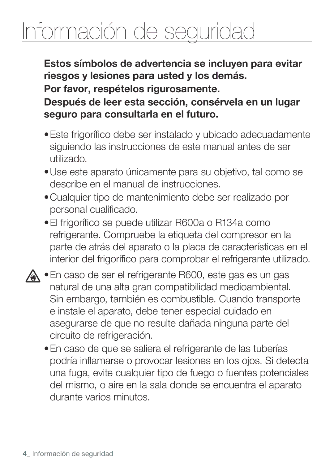 Samsung RL62VCSH1/XES, RL62ZBSH1/XES, RL67VCSH1/XES, RL62VCSW1/XES, RL62VCPN1/XES manual Información de seguridad 