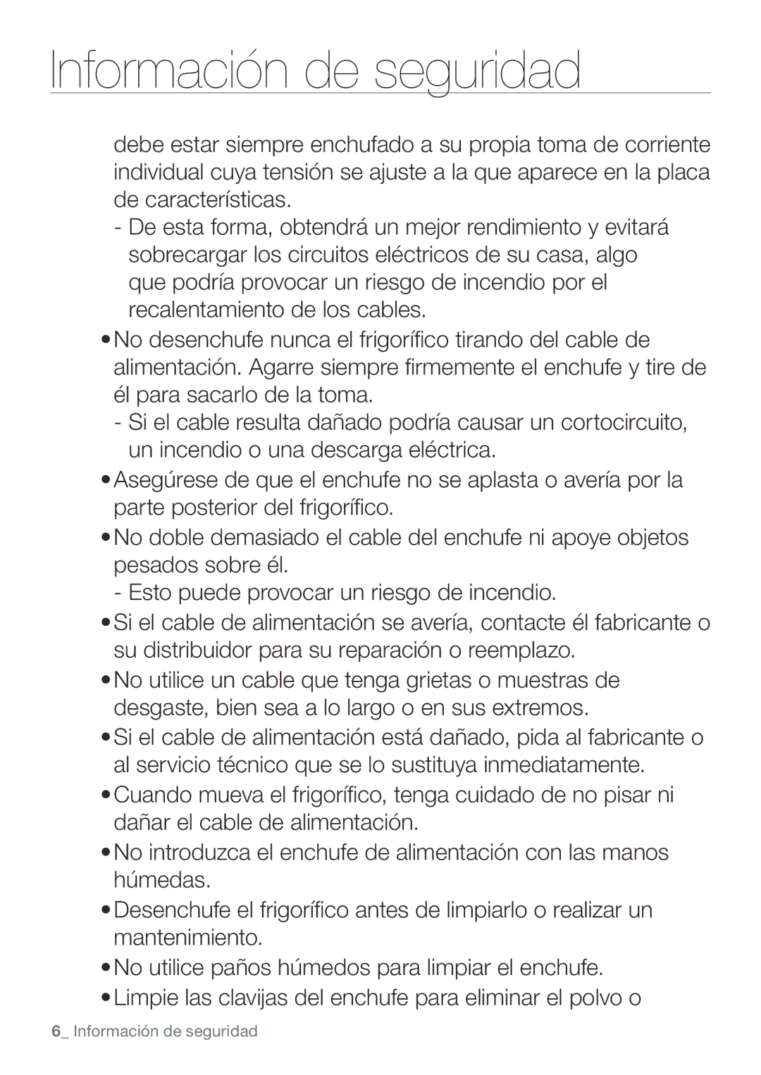 Samsung RL67VCSH1/XES, RL62ZBSH1/XES, RL62VCSW1/XES, RL62VCPN1/XES, RL62VCSH1/XES manual Información de seguridad 