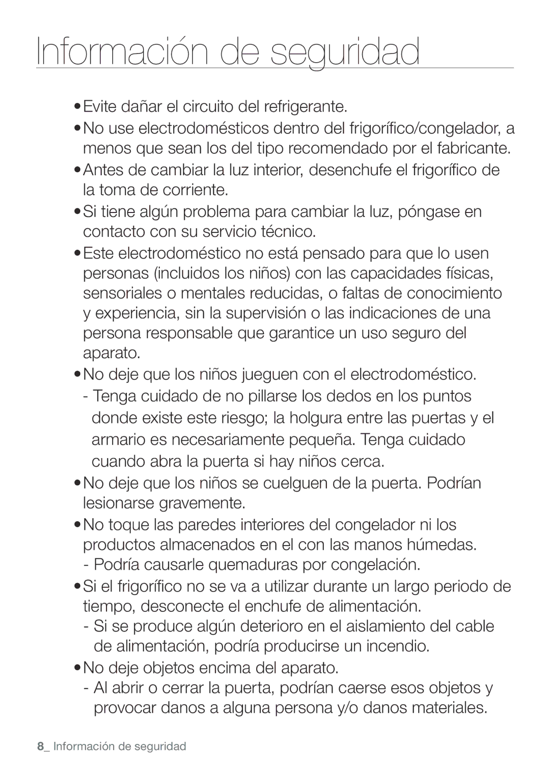 Samsung RL62VCPN1/XES, RL62ZBSH1/XES, RL67VCSH1/XES, RL62VCSW1/XES, RL62VCSH1/XES manual Información de seguridad 