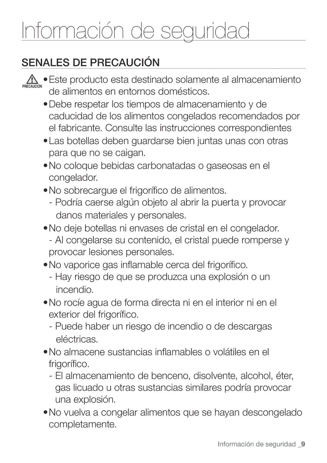 Samsung RL62VCSH1/XES, RL62ZBSH1/XES, RL67VCSH1/XES, RL62VCSW1/XES, RL62VCPN1/XES manual Senales DE Precaución 