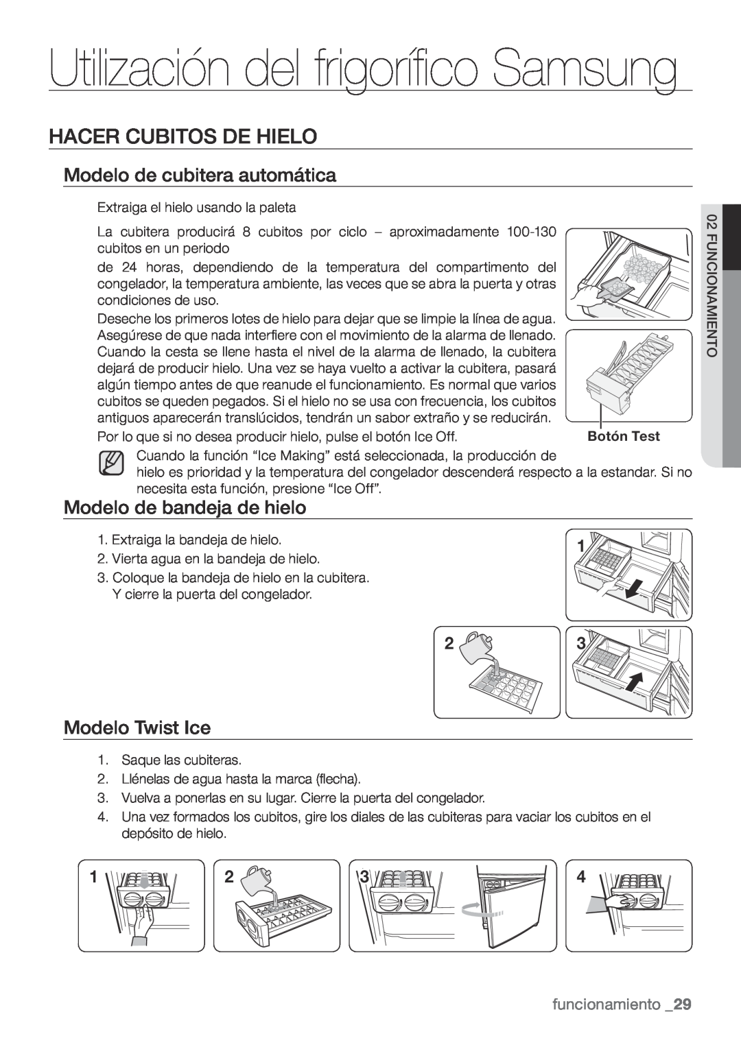 Samsung RL62VCSH1/XES manual Utilización del frigorífico Samsung, Hacer Cubitos De Hielo, Modelo de cubitera automática 