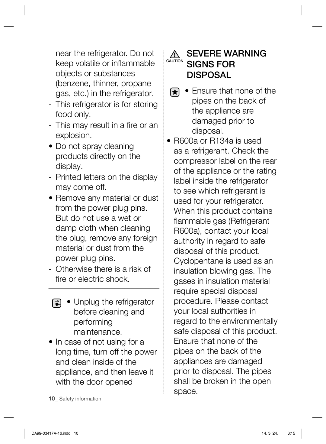 Samsung RL58GHGIH1/XEF, RL63GQERS1/XEF, RL60GLBSW1/XEF, RL58GQBMG1/XEF manual Severe Warning Caution Signs for Disposal 