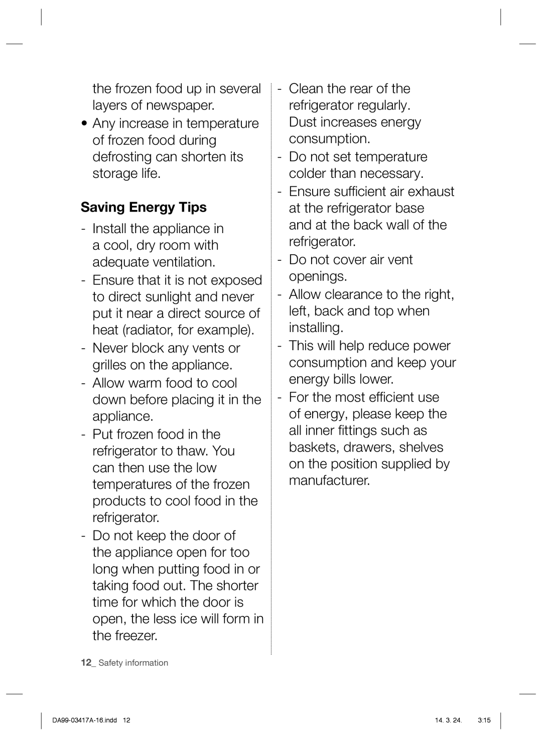 Samsung RL56GEGSW1/XEF, RL63GQERS1/XEF, RL60GLBSW1/XEF, RL58GQBMG1/XEF, RL56GREIH1/XEF, RL60GLBTS1/XEF manual Saving Energy Tips 