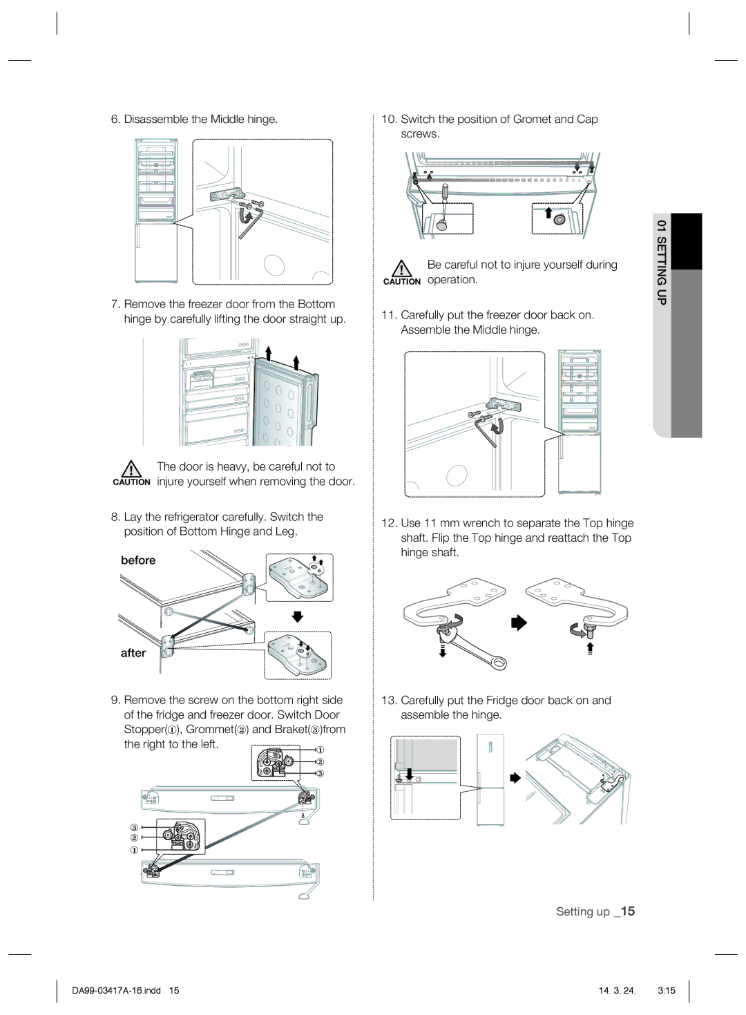 Samsung RL58GPEMH1/XEF, RL63GQERS1/XEF, RL60GLBSW1/XEF, RL58GQBMG1/XEF, RL56GREIH1/XEF manual Disassemble the Middle hinge 