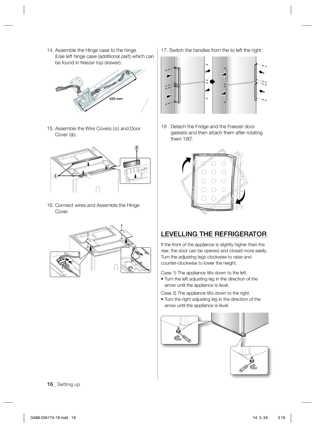 Samsung RL56GRERS1/XEF, RL63GQERS1/XEF, RL60GLBSW1/XEF, RL58GQBMG1/XEF, RL56GREIH1/XEF manual Levelling the Refrigerator 