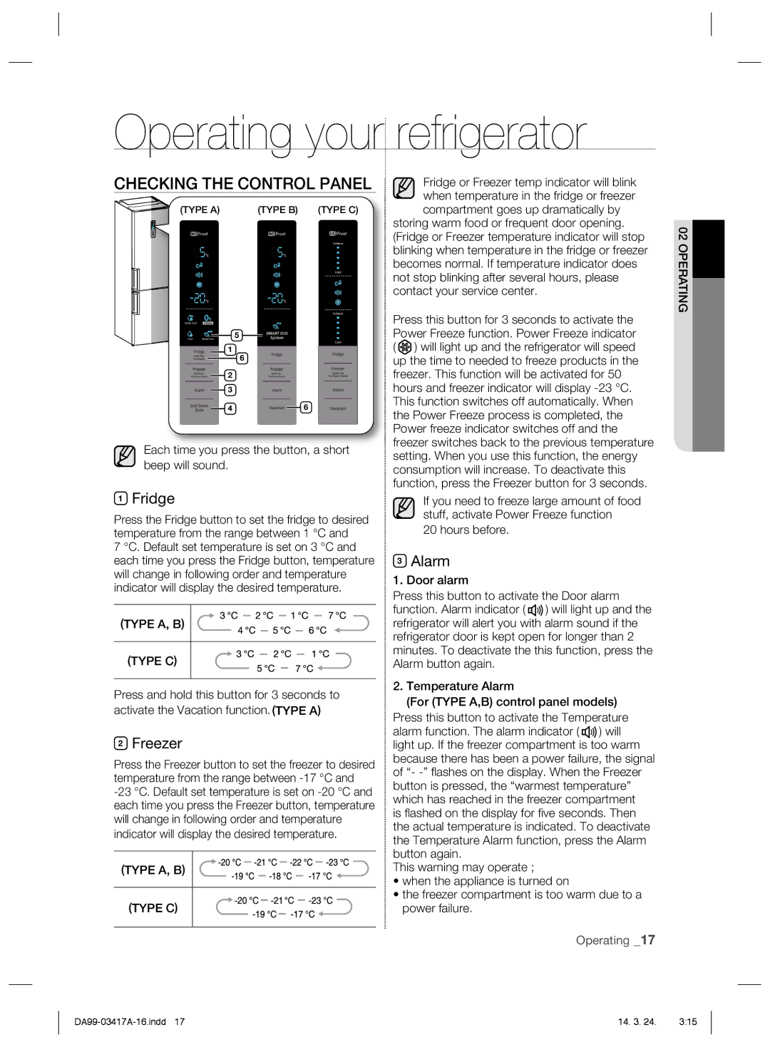 Samsung RL58GPEIH1/XEU, RL63GQERS1/XEF Operating your refrigerator, Checking the Control Panel, Fridge, Freezer, Alarm 