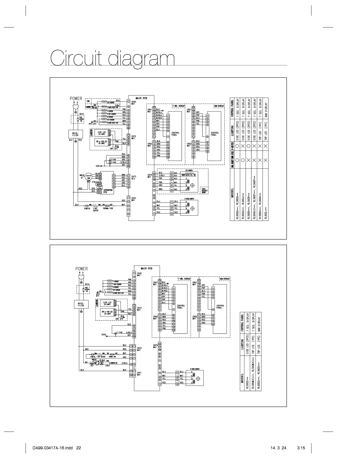 Samsung RL60GGGRS1/XEF, RL63GQERS1/XEF, RL60GLBSW1/XEF, RL58GQBMG1/XEF, RL56GREIH1/XEF, RL60GLBTS1/XEF manual Circuit diagram 