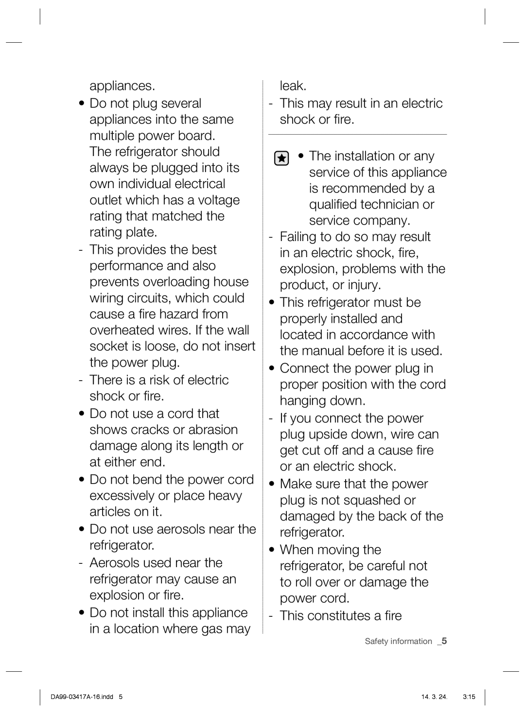 Samsung RL58GREIH1/XEF, RL63GQERS1/XEF, RL60GLBSW1/XEF, RL58GQBMG1/XEF, RL56GREIH1/XEF, RL60GLBTS1/XEF manual Safety information 