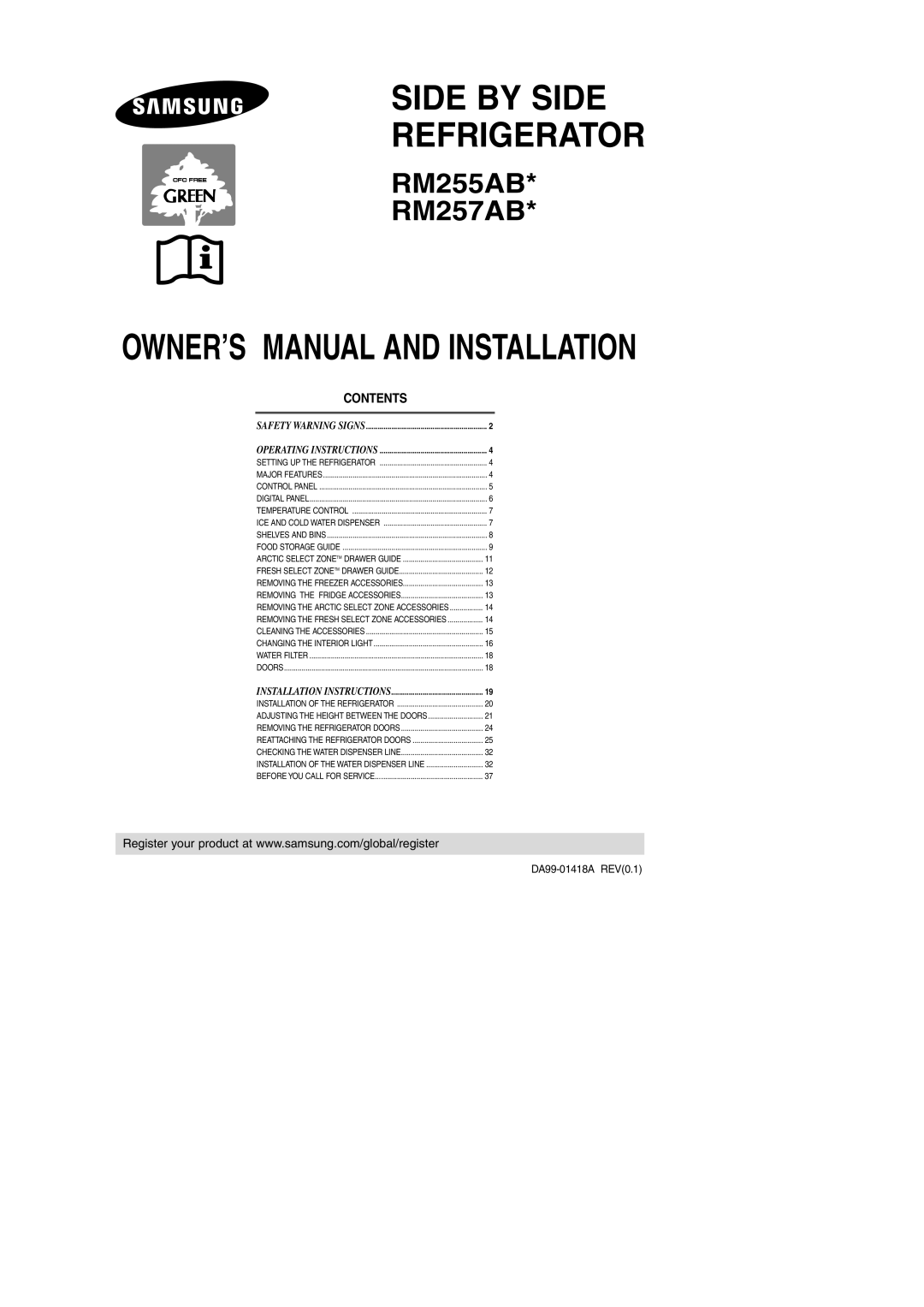 Samsung RM257AB*, RM255AB* owner manual Side by Side Refrigerator 