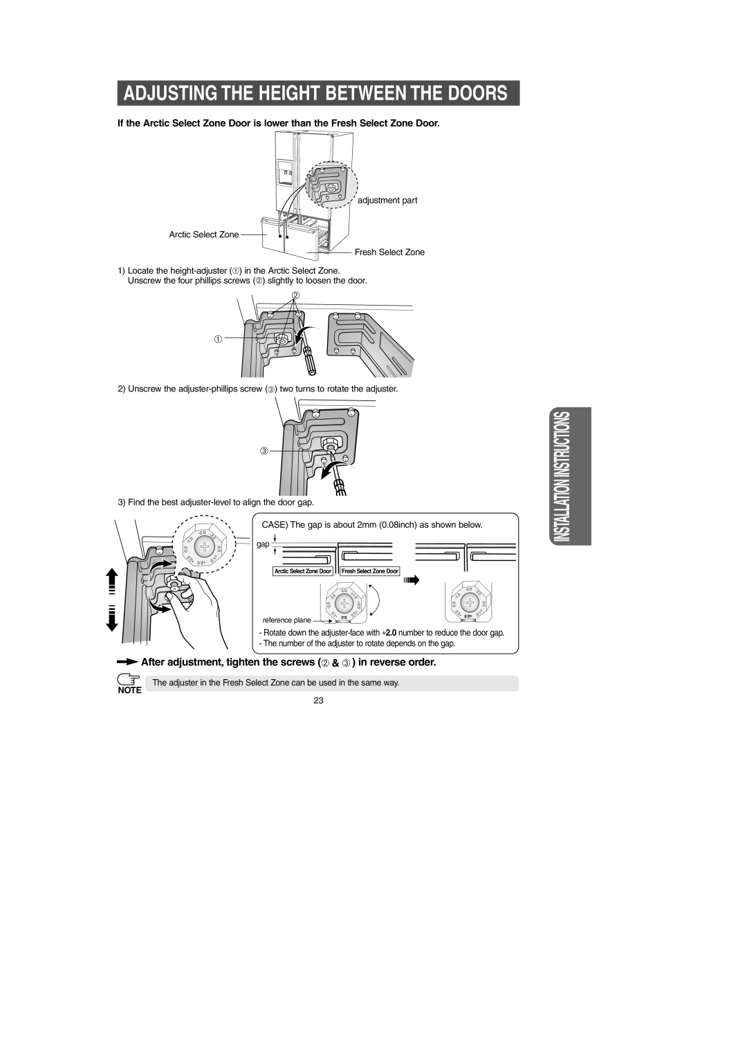 Samsung RM257AB*, RM255AB* owner manual Adjusting the Height Between the Doors 