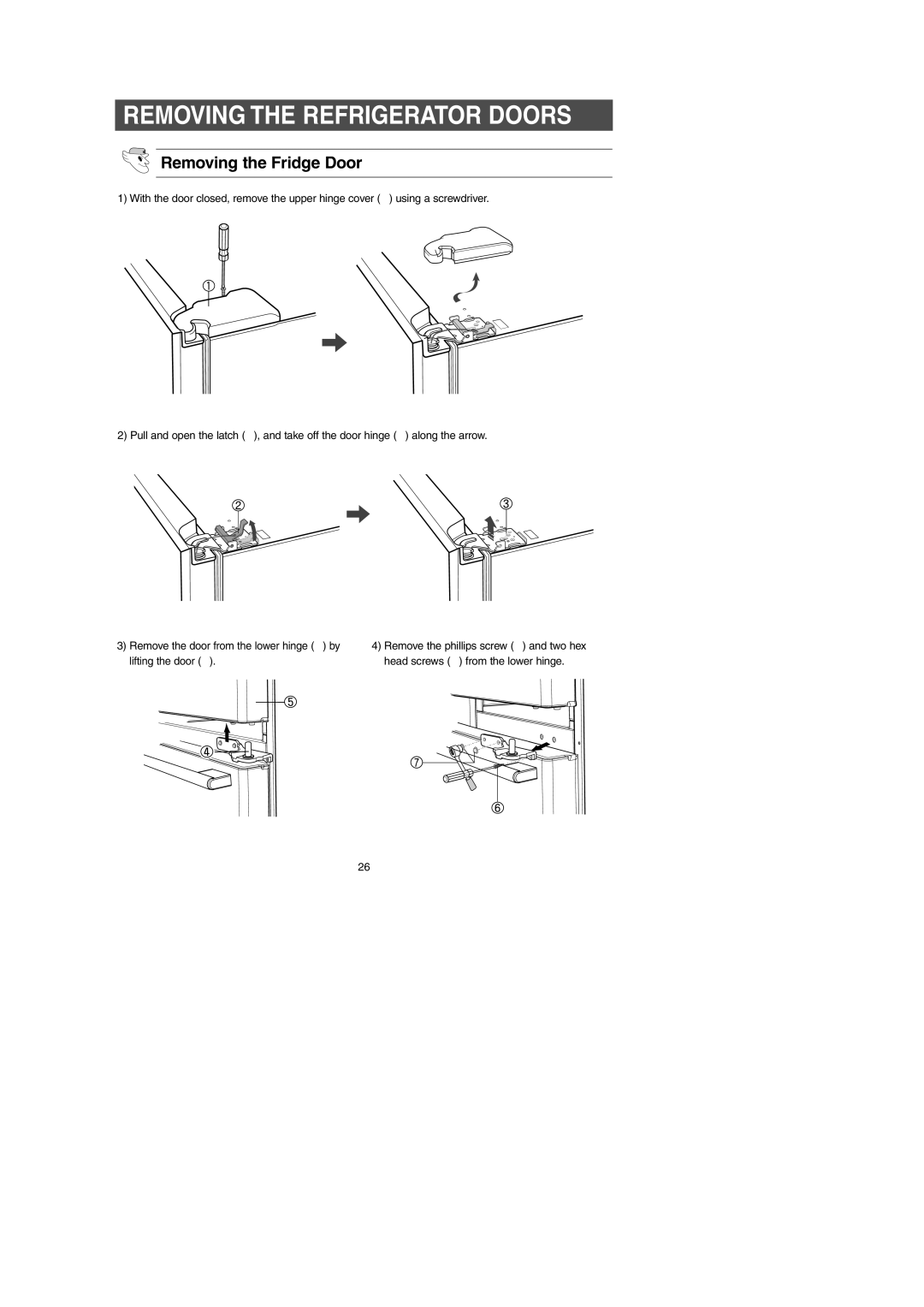 Samsung RM255AB*, RM257AB* owner manual Removing the Fridge Door 