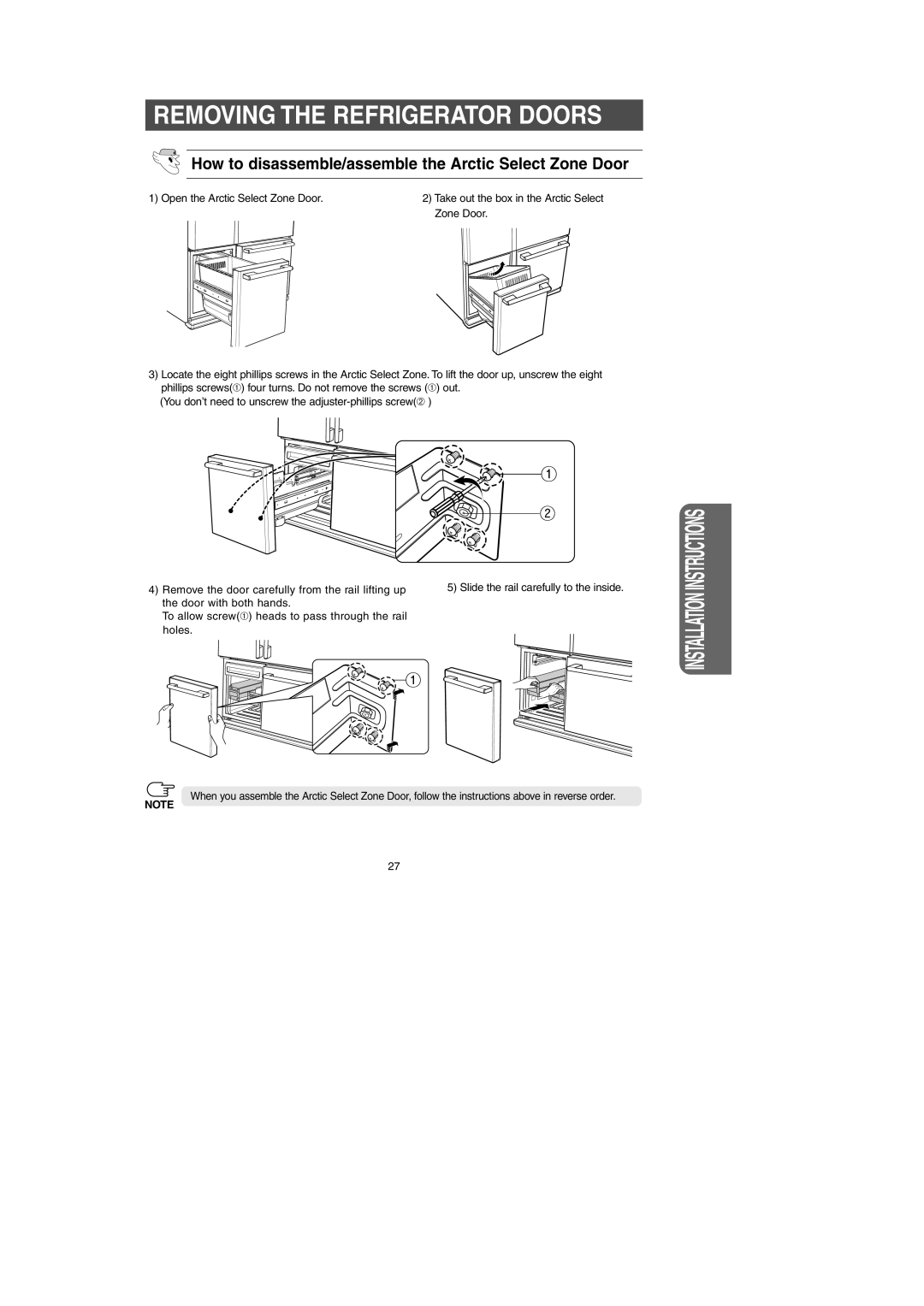 Samsung RM257AB*, RM255AB* owner manual How to disassemble/assemble the Arctic Select Zone Door 