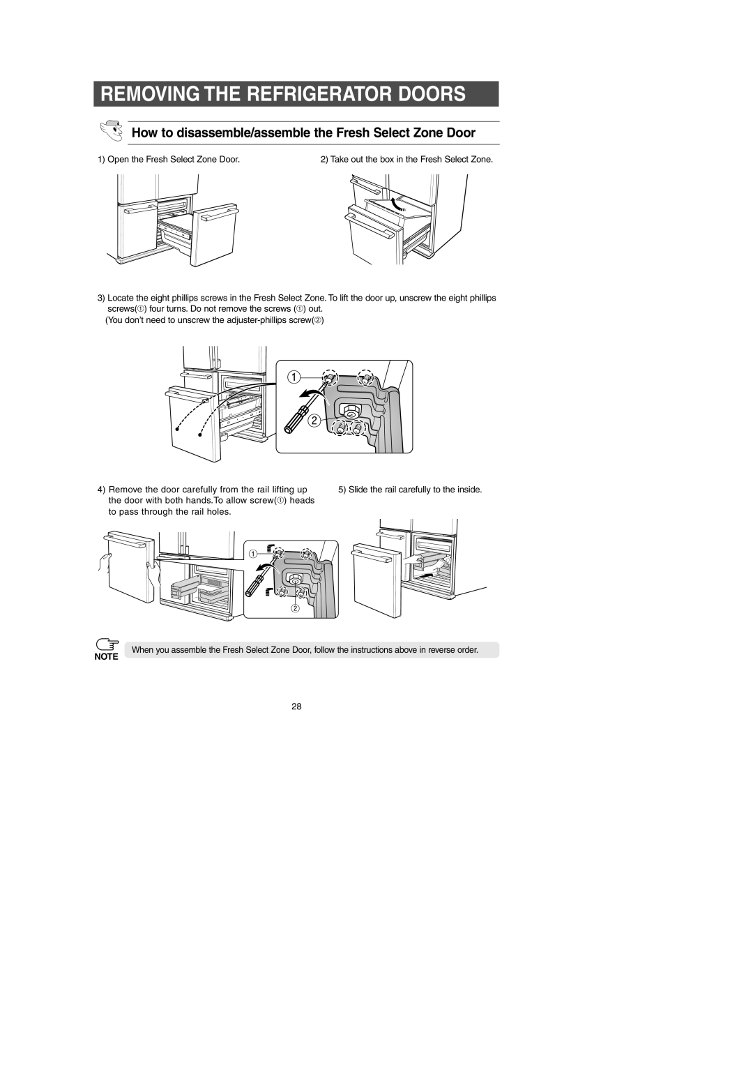 Samsung RM255AB*, RM257AB* owner manual How to disassemble/assemble the Fresh Select Zone Door 