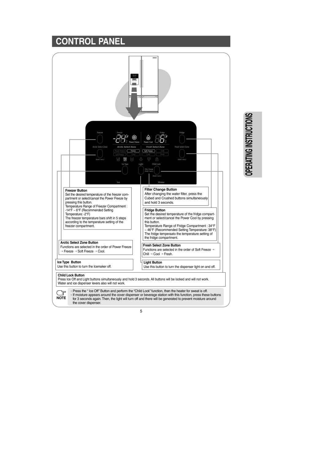 Samsung RM257AB*, RM255AB* owner manual Control Panel, Freezer Button 