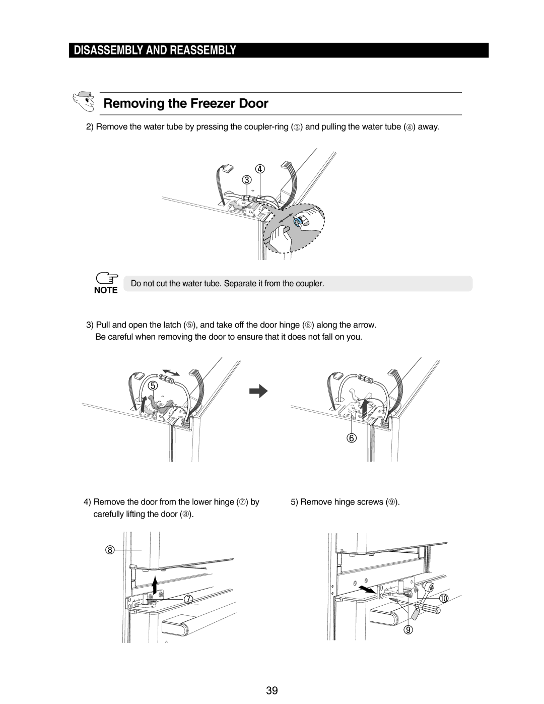 Samsung RM255BASB, RM255BABB manual Removing the Freezer Door 