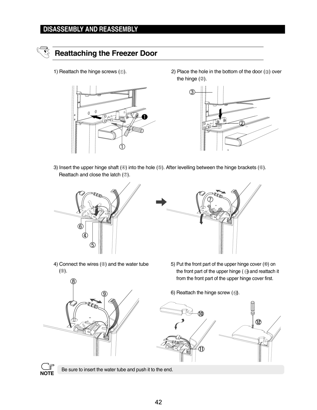 Samsung RM255BABB, RM255BASB manual Reattaching the Freezer Door 