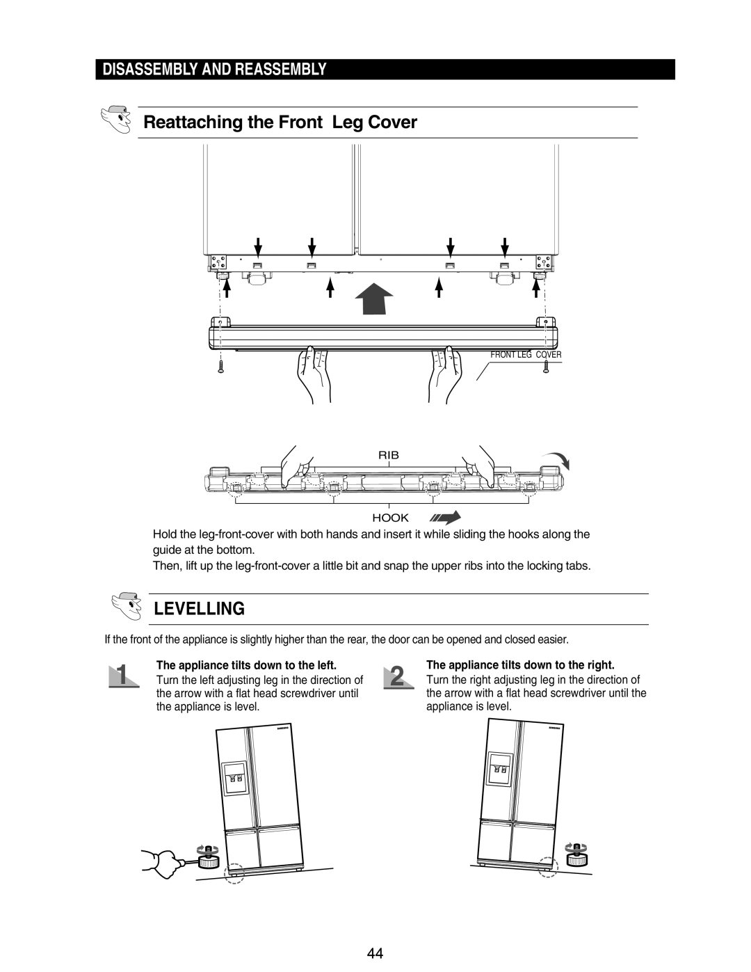 Samsung RM255BABB, RM255BASB manual Levelling 