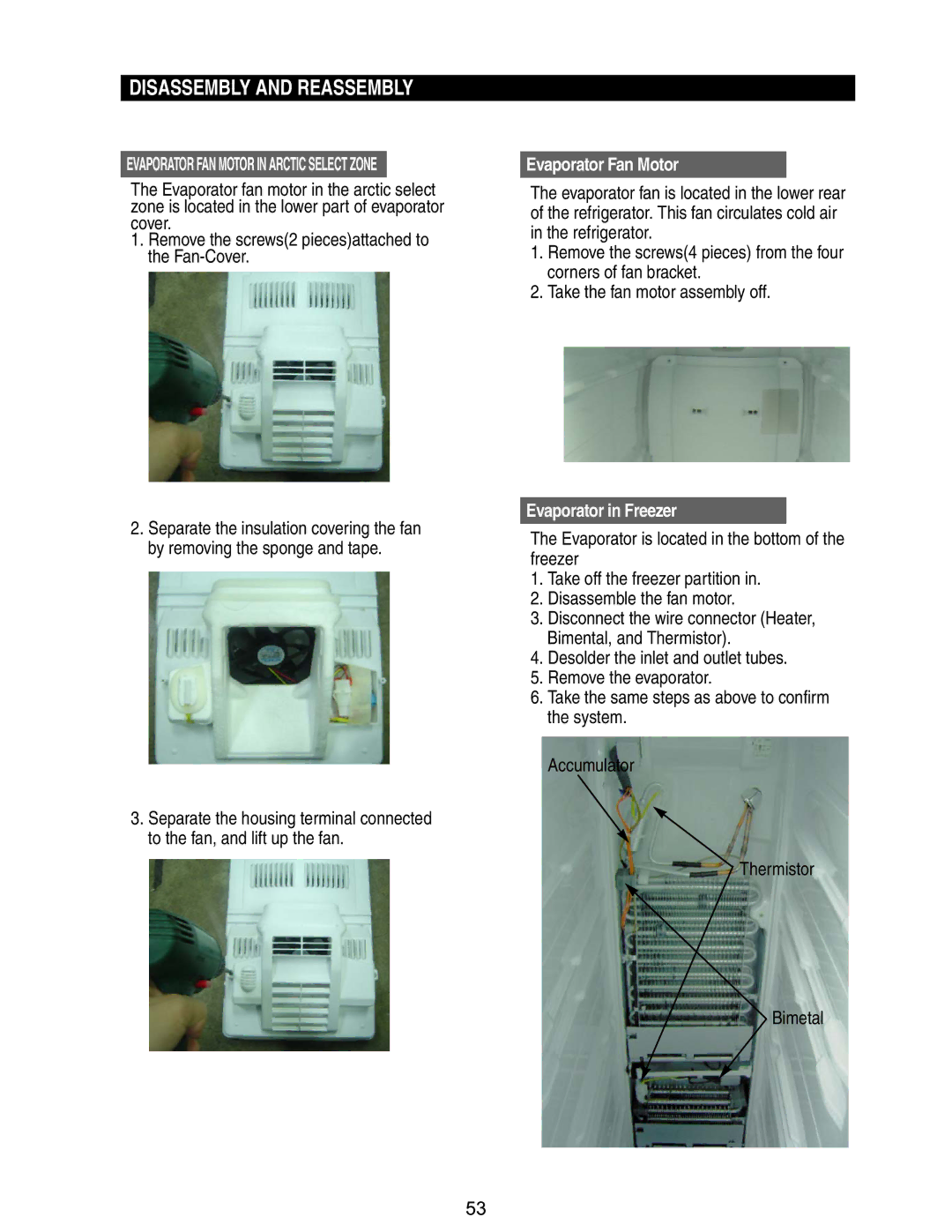 Samsung RM255BASB, RM255BABB manual Evaporator Fan Motor, Evaporator in Freezer 