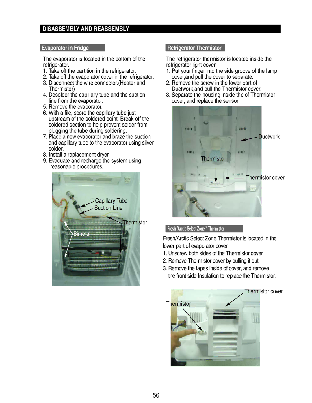 Samsung RM255BABB, RM255BASB manual Evaporator in Fridge, Refrigerator Thermistor, Ductwork Thermistor Thermistor cover 