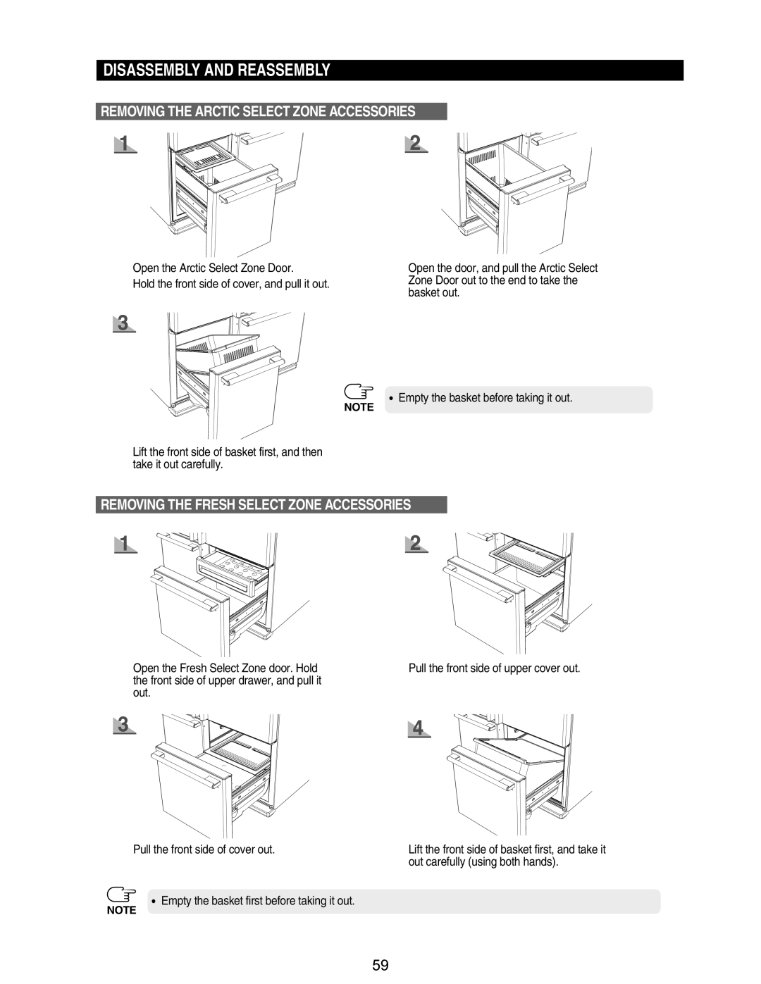 Samsung RM255BASB, RM255BABB manual Removing the Arctic Select Zone Accessories 