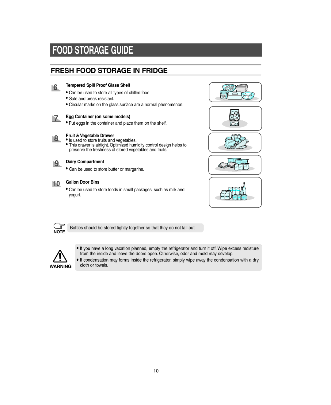 Samsung RM255LARS owner manual Tempered Spill Proof Glass Shelf, Egg Container on some models, Fruit & Vegetable Drawer 