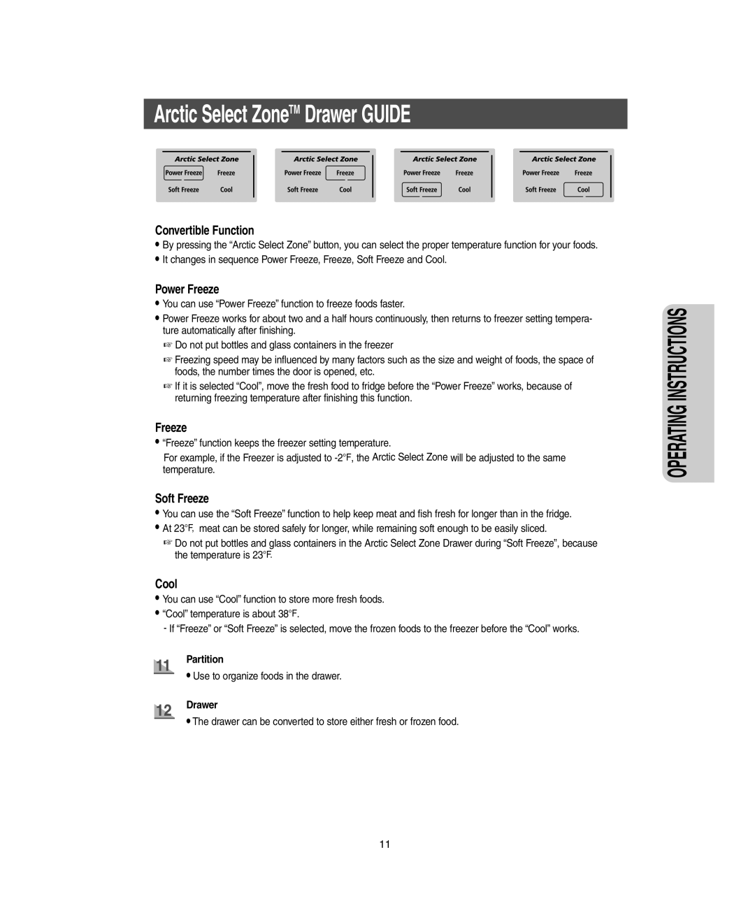 Samsung RM255LARS owner manual Arctic Select ZoneTM Drawer Guide, Partition 