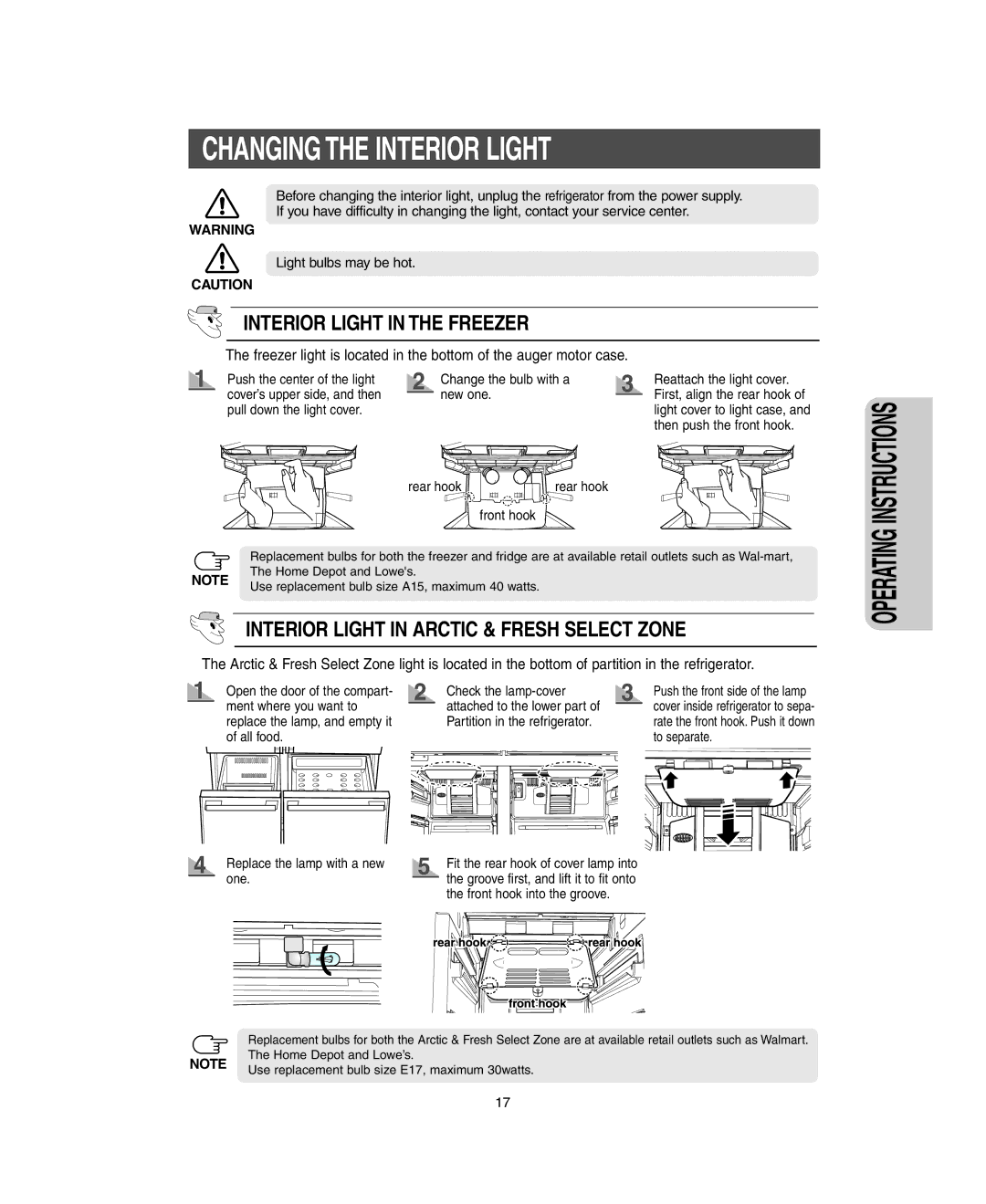 Samsung RM255LARS owner manual Interior Light in the Freezer 