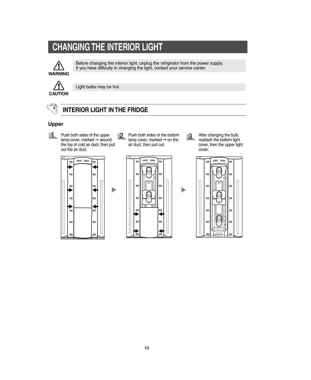Samsung RM255LARS owner manual Changing The Interior Light, Interior Light In The Fridge, Upper 