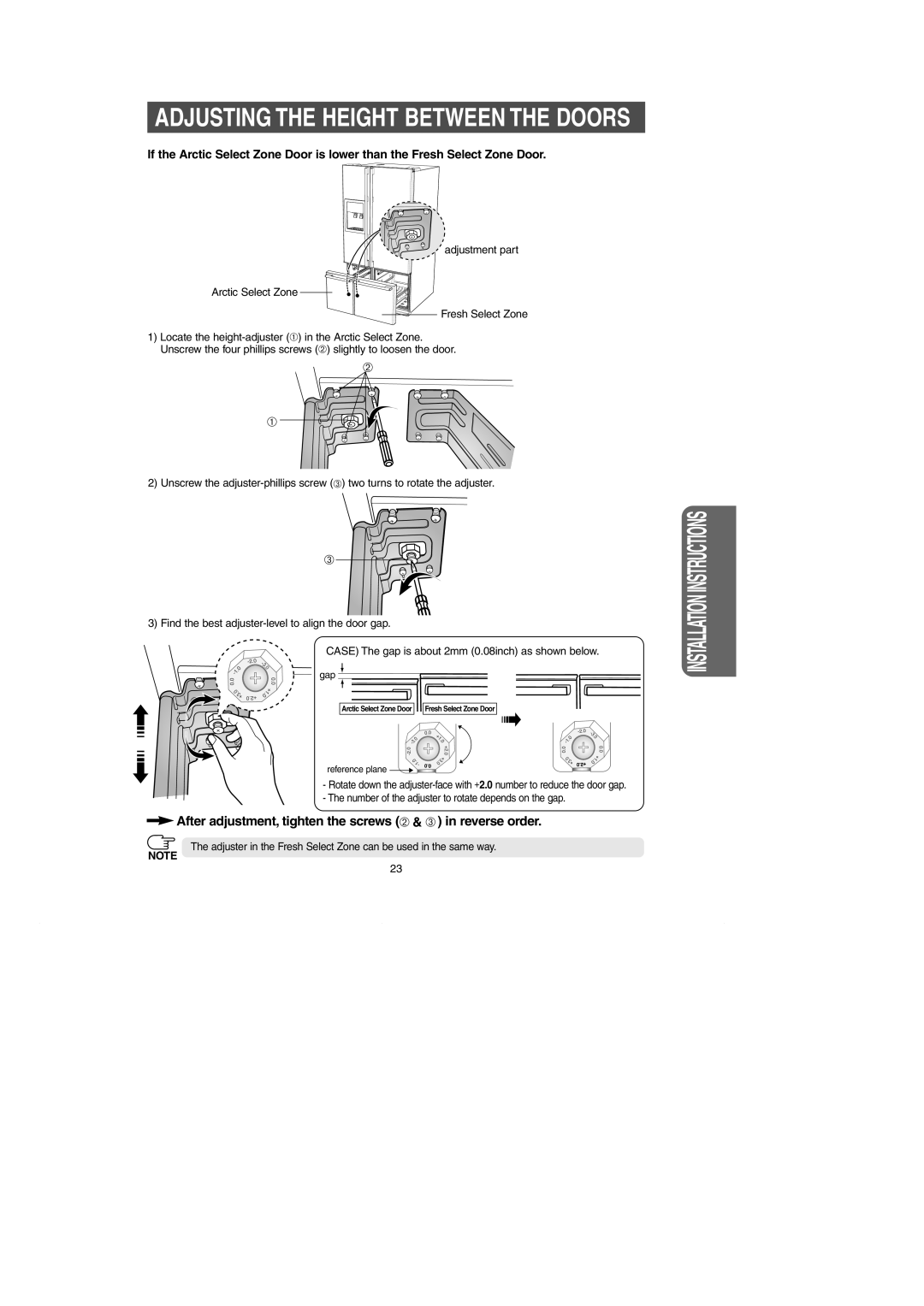 Samsung RM257AC** owner manual Adjusting the Height Between the Doors 