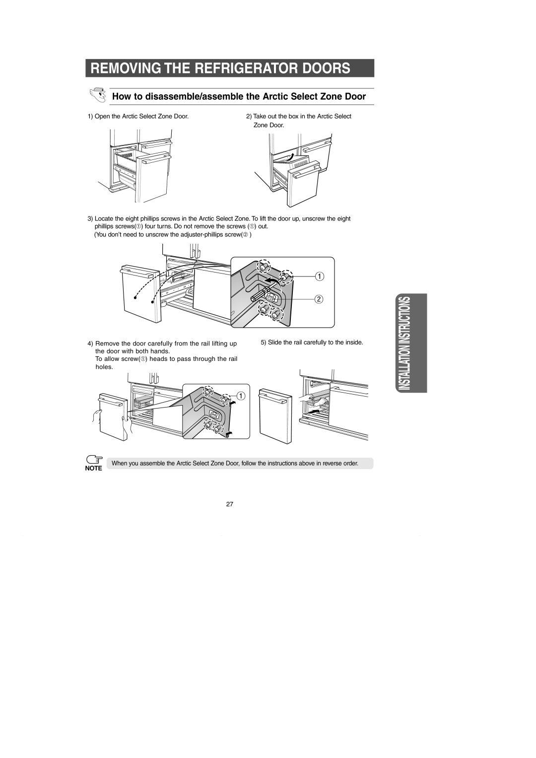 Samsung RM257AC** owner manual How to disassemble/assemble the Arctic Select Zone Door 