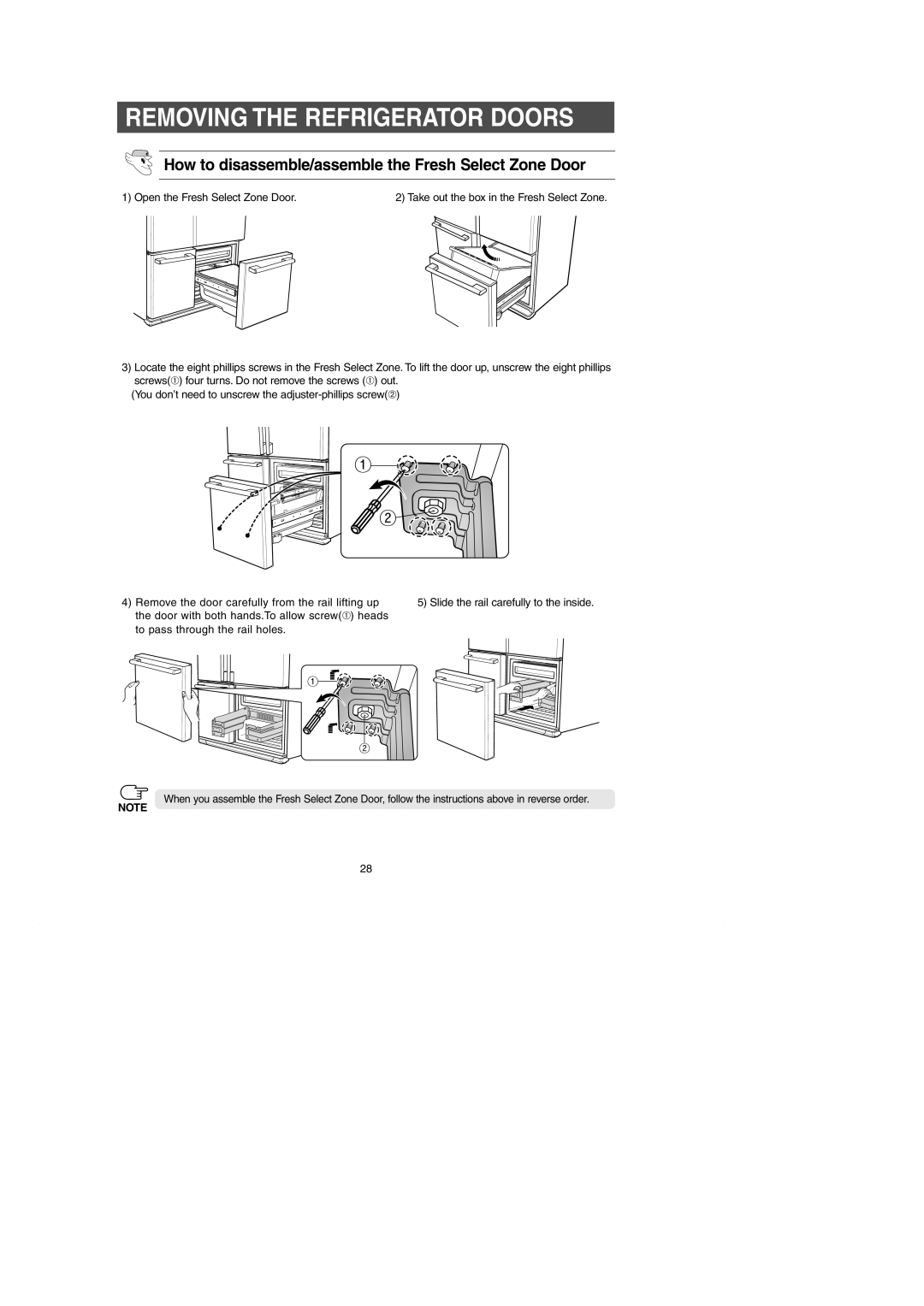 Samsung RM257AC** owner manual How to disassemble/assemble the Fresh Select Zone Door 