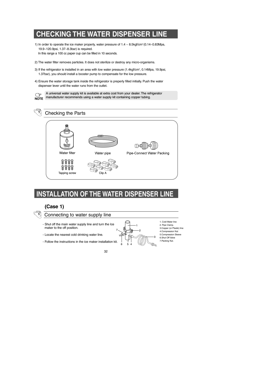 Samsung RM257AC** owner manual Checking the Water Dispenser Line, Installation of the Water Dispenser Line 