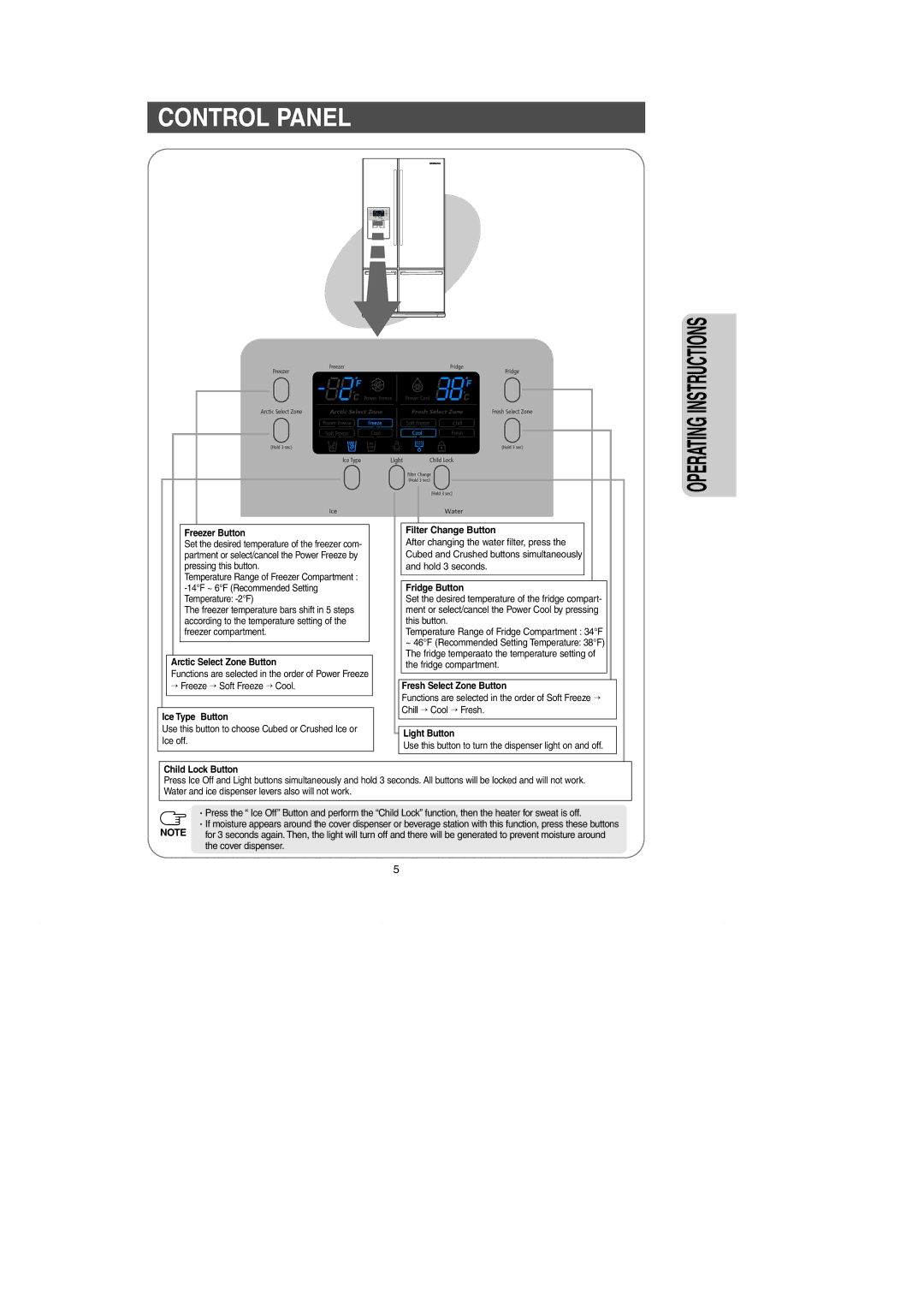 Samsung RM257AC** owner manual Control Panel, Freezer Button 