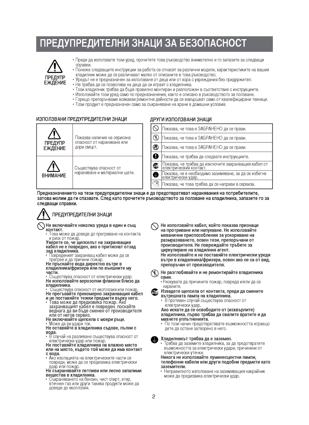 Samsung RM25KGRS1/BUL, RM25KGRS1/EUR manual Предупредителни Знаци ЗА Безопасност 