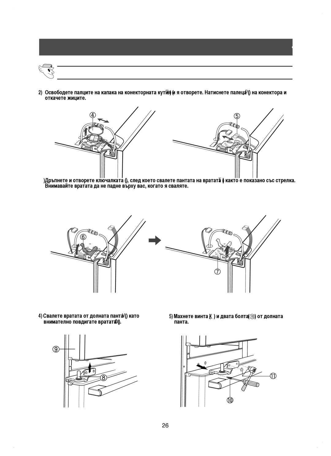 Samsung RM25KGRS1/BUL, RM25KGRS1/EUR manual Внимателно повдигате вратата ➈ Панта 