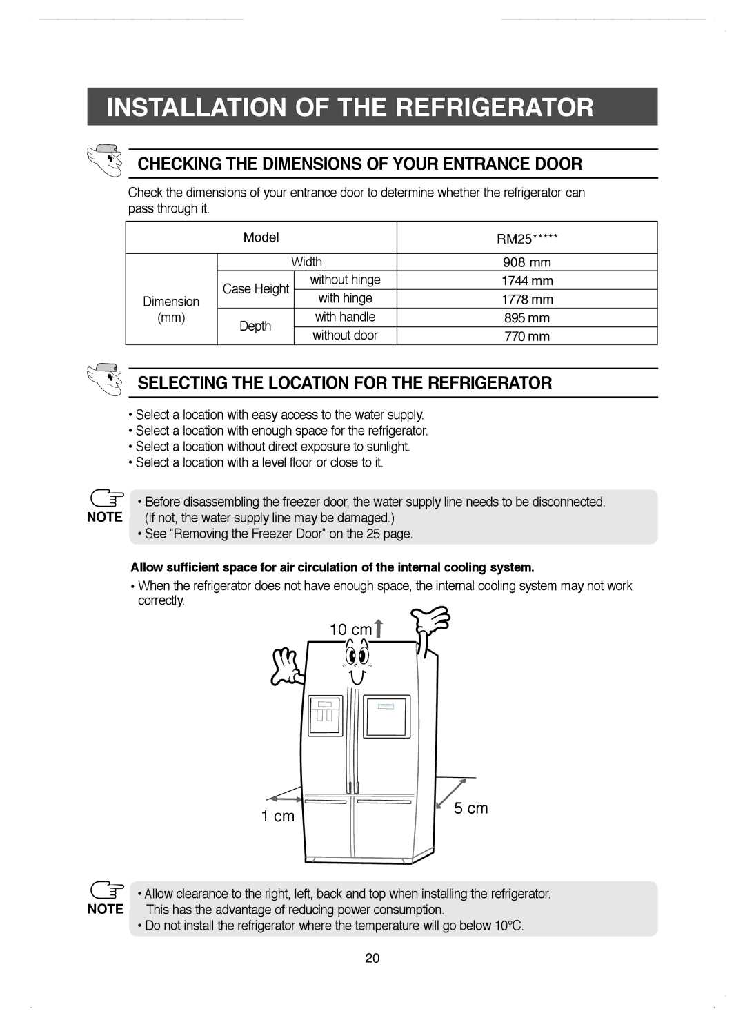 Samsung RM25KGRS1/BUL, RM25KGRS1/EUR manual Installation of the REFRIGERaTOR, Checking the Dimensions of your Entrance Door 