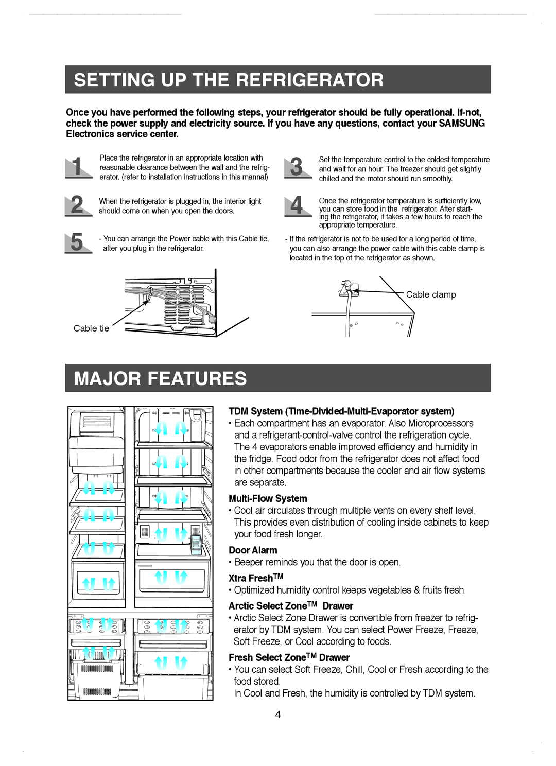 Samsung RM25KGRS1/BUL, RM25KGRS1/EUR manual Setting UP the refrigerator, Major Features 