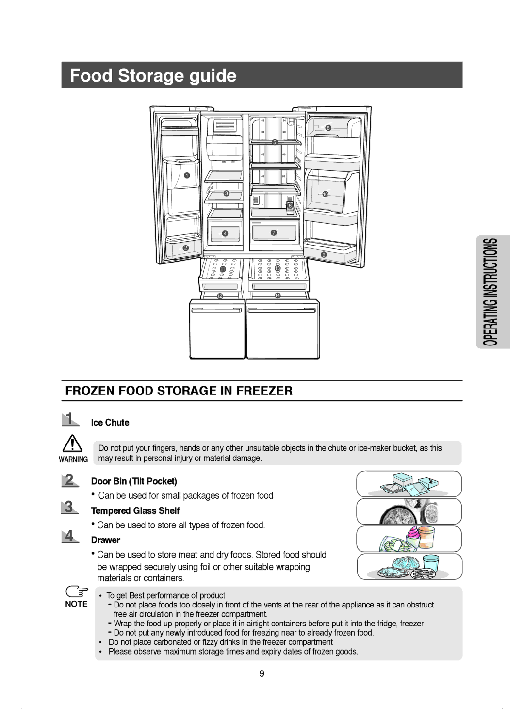 Samsung RM25KGRS1/EUR, RM25KGRS1/BUL manual Food Storage guide, Frozen Food Storage in Freezer 