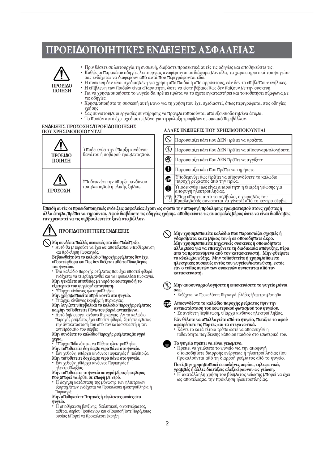 Samsung RM25KGRS1/EUR manual Προειδοποιητικεσ Ενδειξεισ Ασφαλειασ, Προσοχη 