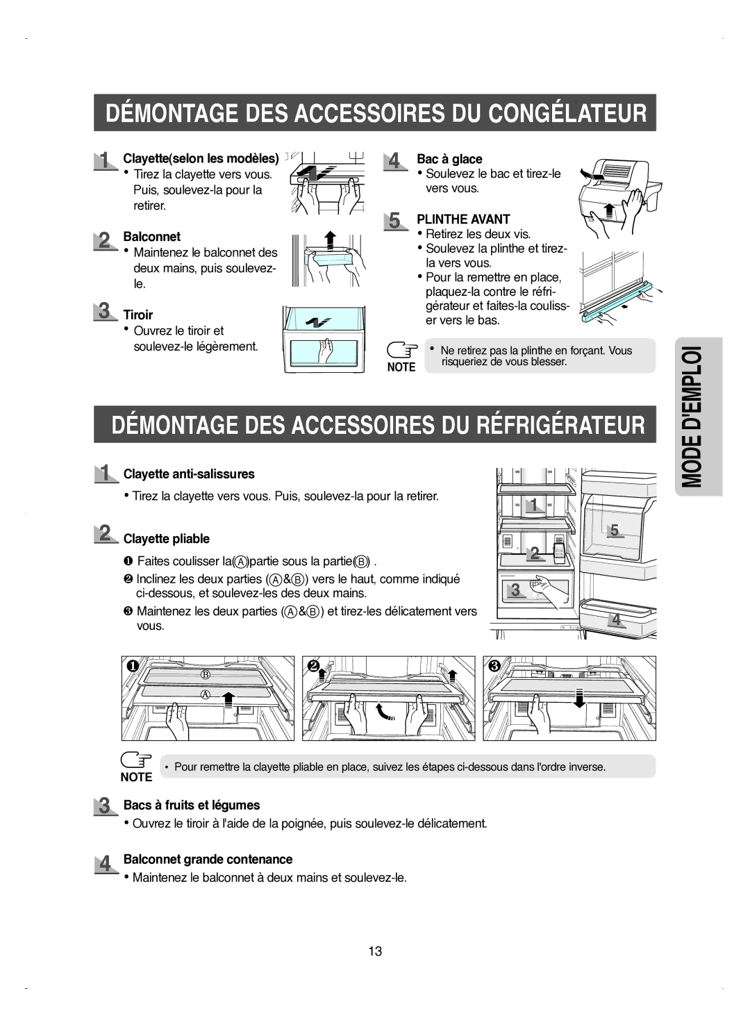 Samsung RM25KGRS1/XEF manual Clayetteselon les modèles, Balconnet, Bac à glace, Plinthe avant, Clayette anti-salissures 