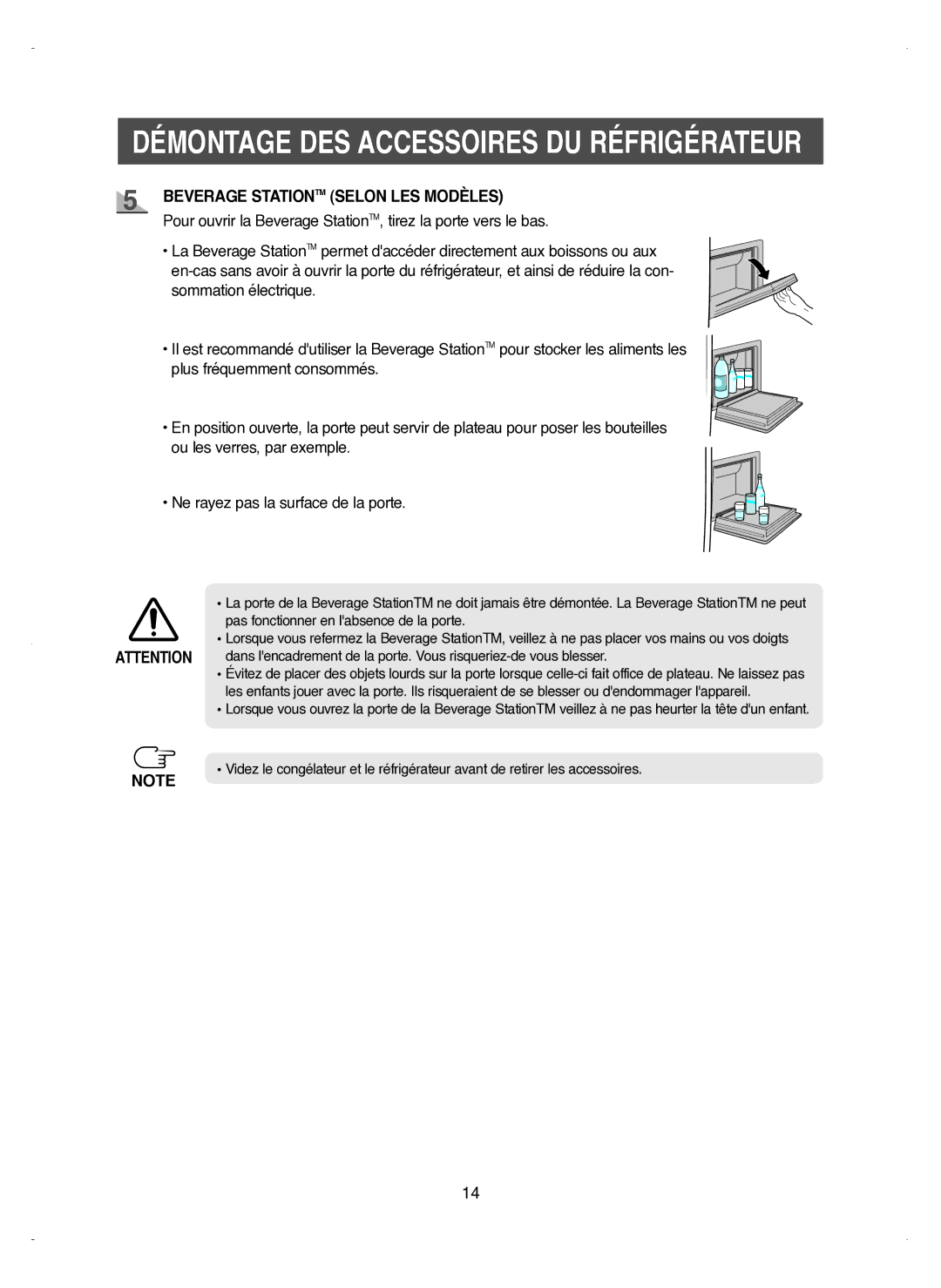 Samsung RM25KGRS1/XEF manual Démontage DES Accessoires DU Réfrigérateur 